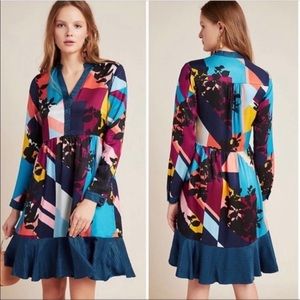 NWT Anthropologie Mauve Dress Gillian Abstract Colorful Shirtdress S
